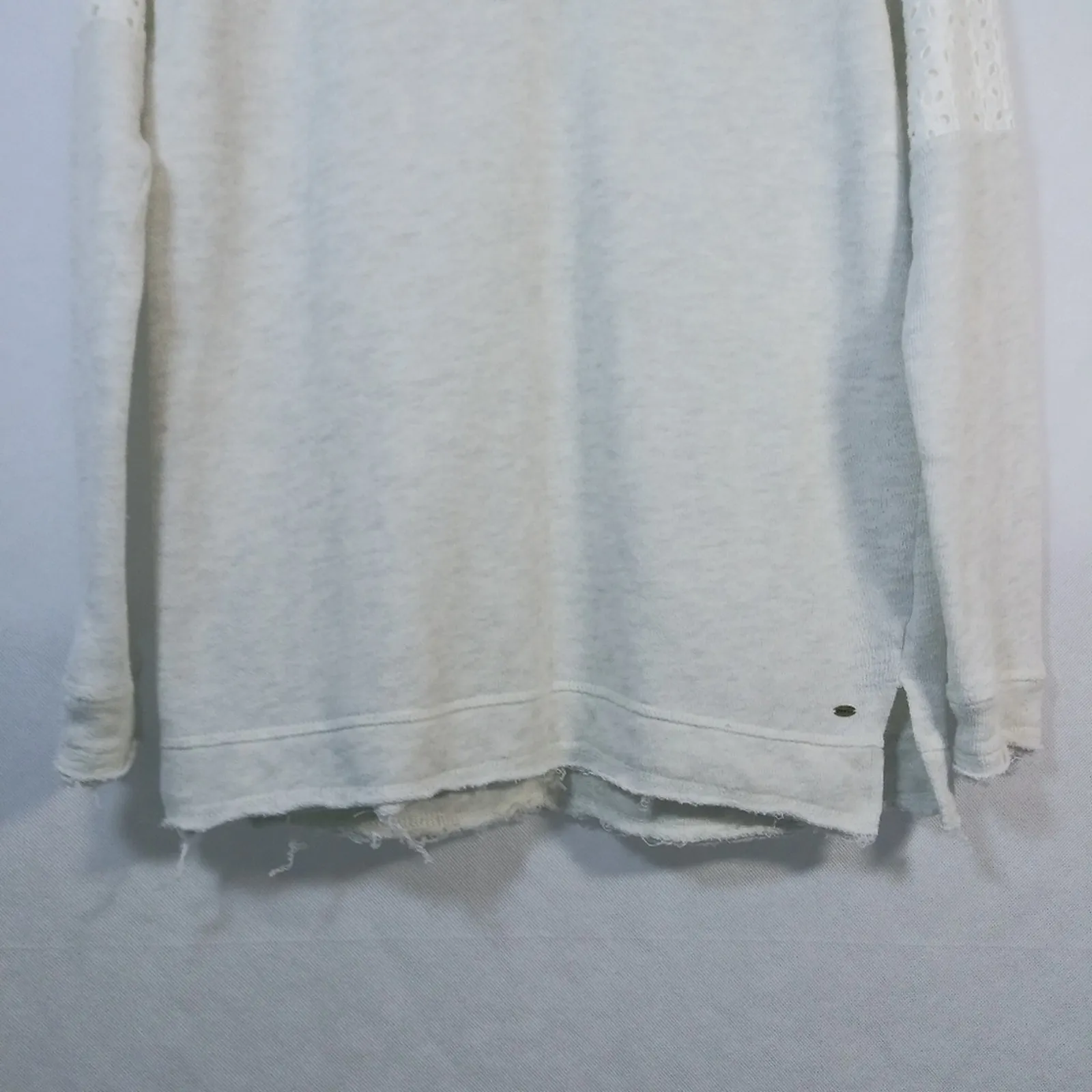 Oneill Gray Sweatshirt Eyelet Lace Detail Distressed Hem Size Small - Image 2