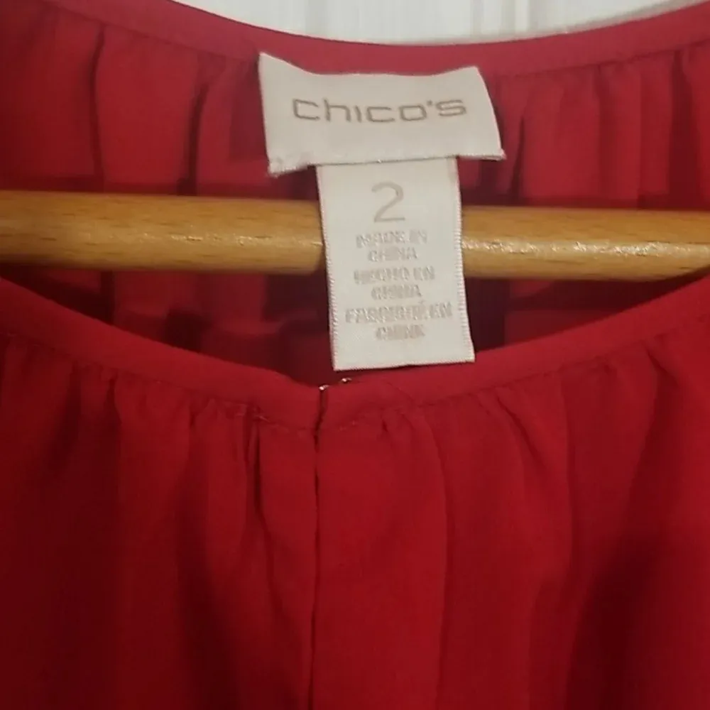 Chico's Red Boatneck Long Sleeve Blouse Size 2 - Image 4