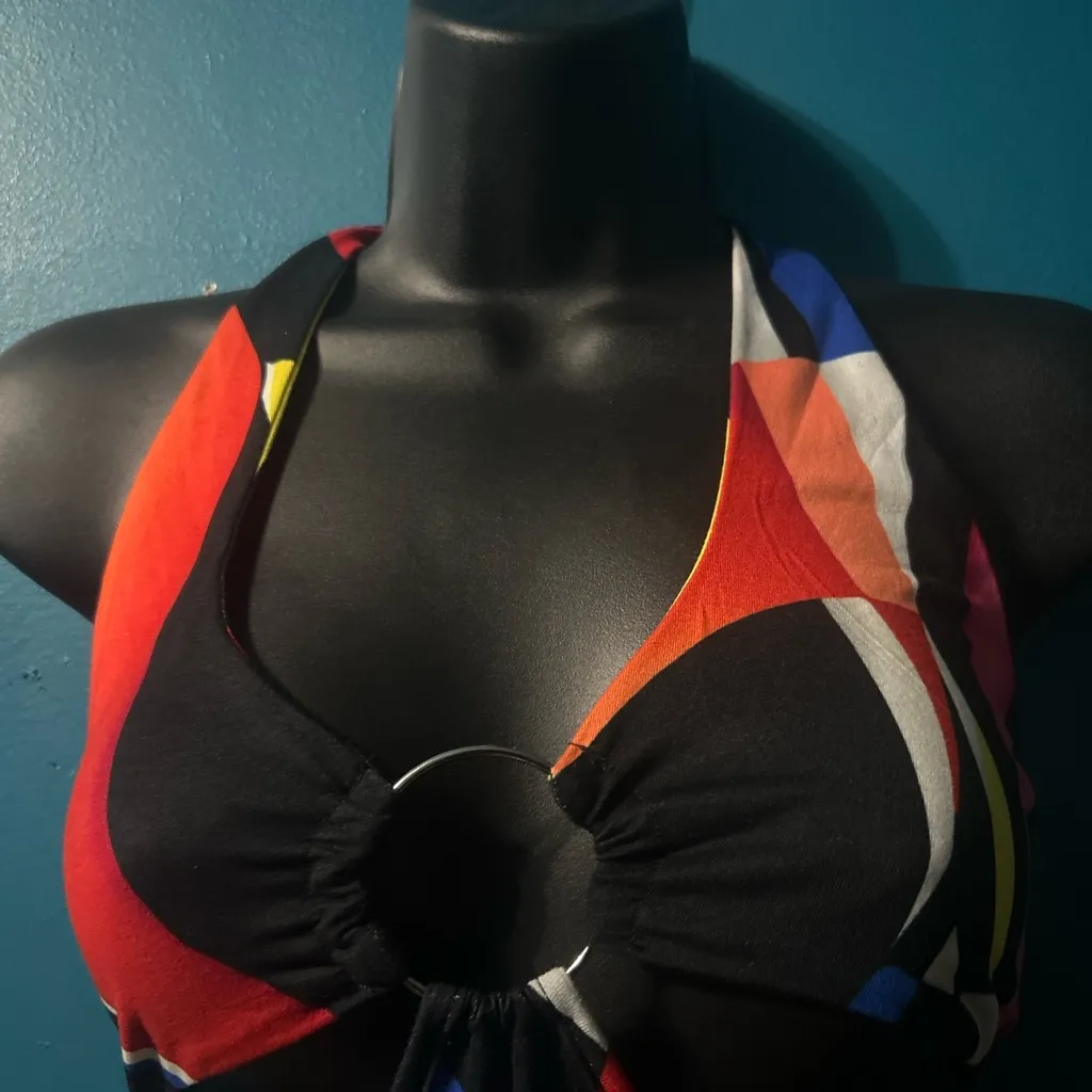 SHEIN Abstract Print Halter Ring Romper – Size XS - Image 2