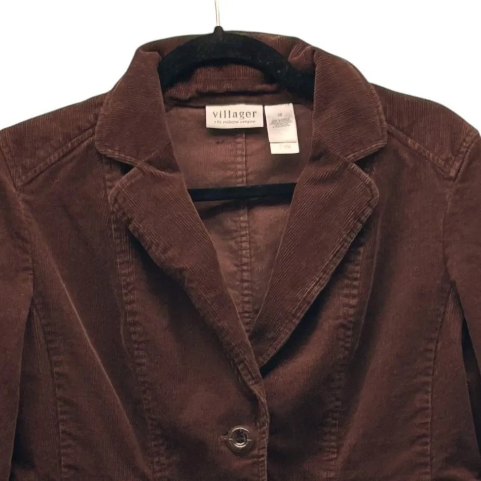 Villager Liz Claiborne Corduroy Blazer Jacket Brown 10 - Image 3