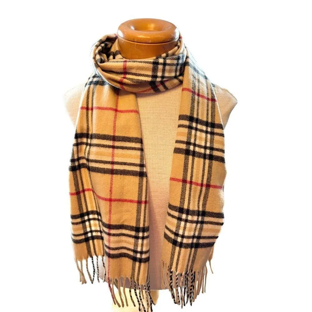 plaid winter Scarf Beige Tartan Plaid 70" x 12" Unisex Black - Image 7