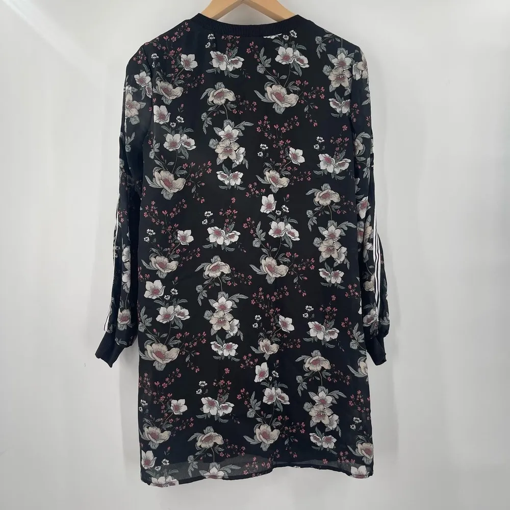 LOVE REIGN Dress Size Extra Small Racer Stripe Black Floral Long Sleeve Shift - Image 2