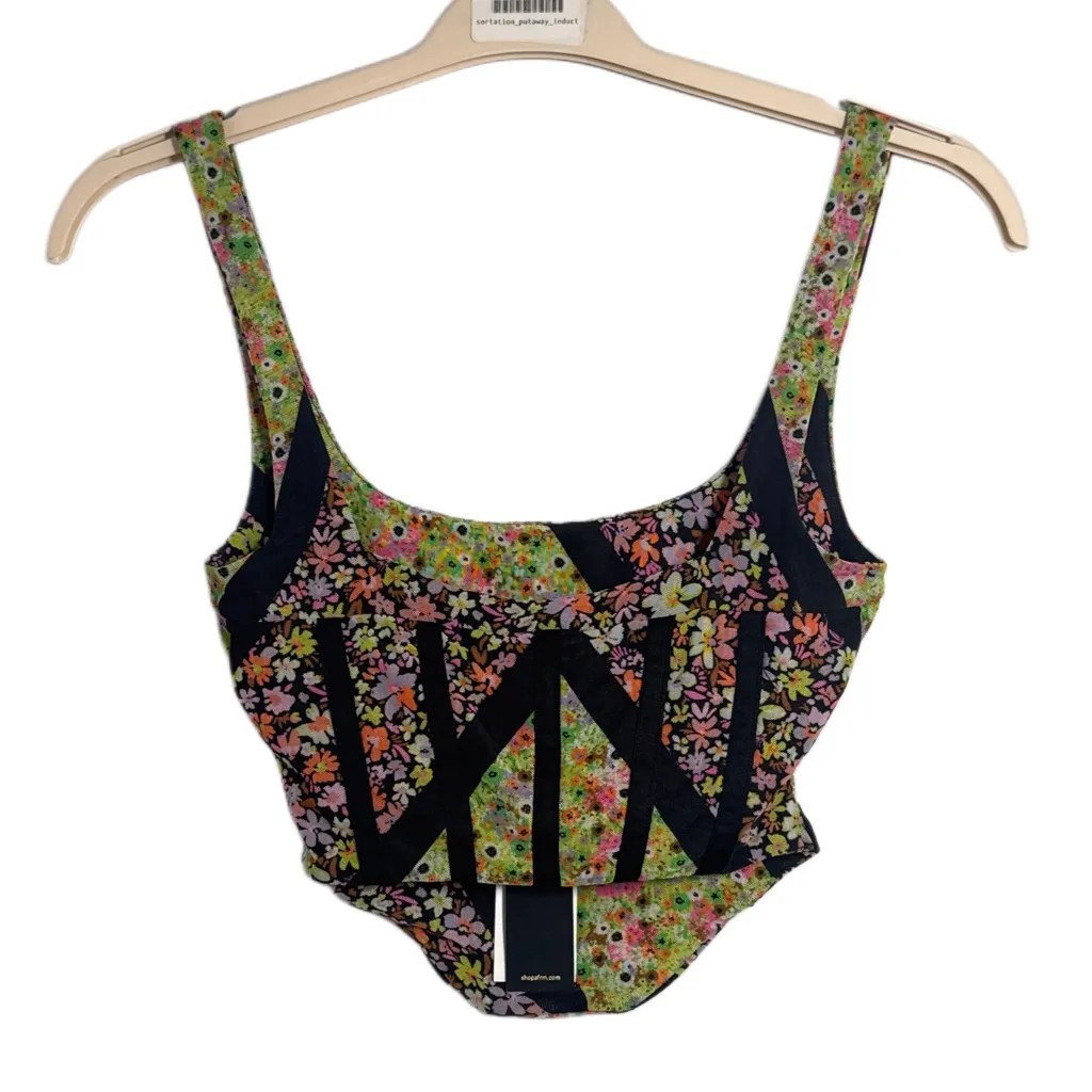 NWT AFRM Mesh Cropped Ditzy Floral, Green, Black, Pink Corset Top Size Small Black - Image 4