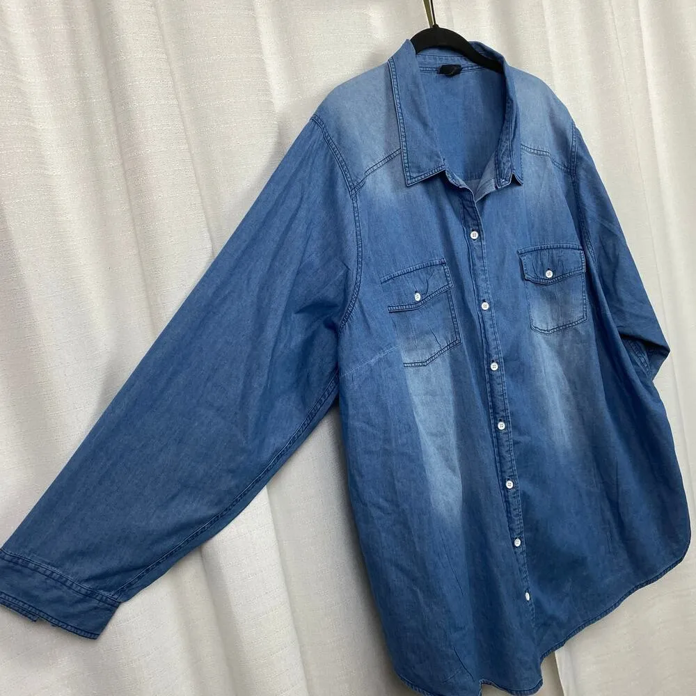 Torrid Blue Denim Long Sleeve Button Up Shirt Sz.4 - Image 9