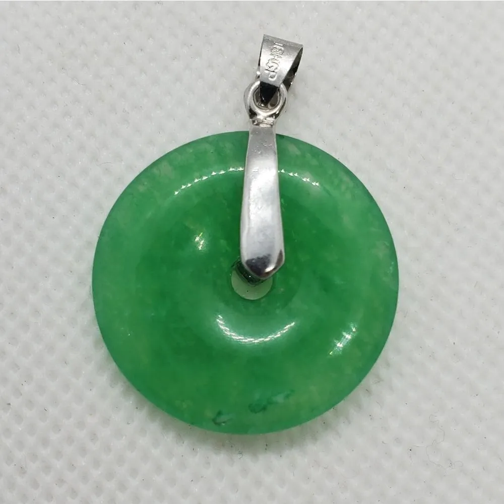 18 Karat Gold Plated Jade Stone Donut Pendant Green - Image 3