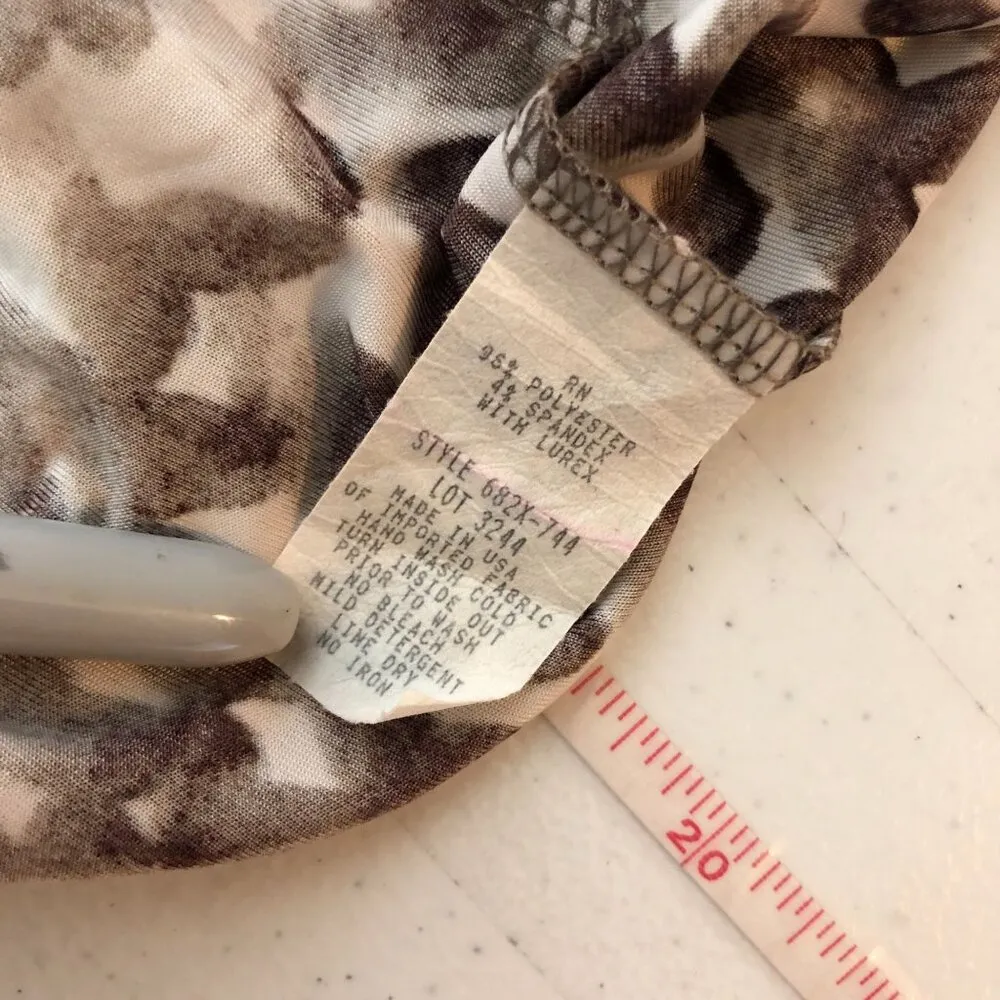 Olivia Matthews Knee-Length Ruched Dress Metallic Gold Brown Abstract Print 1X - Image 4