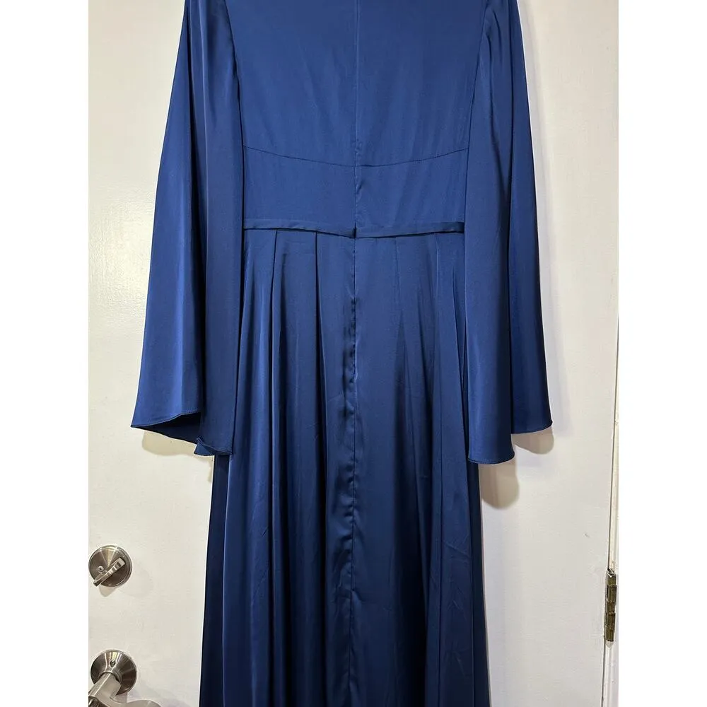Mac Duggal Charmeuse Soft Tie Keyhole Bell Sleeve Gown Midnight Sz 4 NWOT 68308 - Image 14