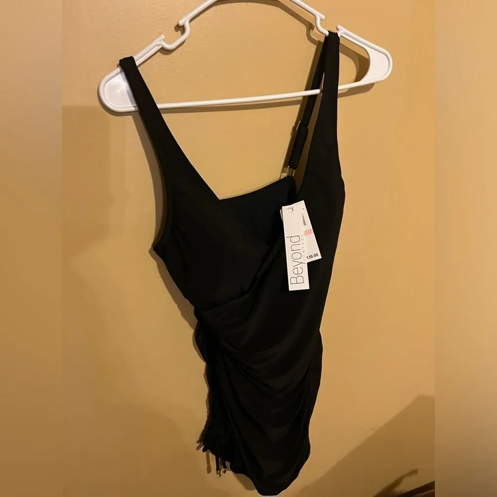 Beyond Control Womens Essentials V Neck One Piece Swim Suit Draped Size 10 NWT Black - Image 4