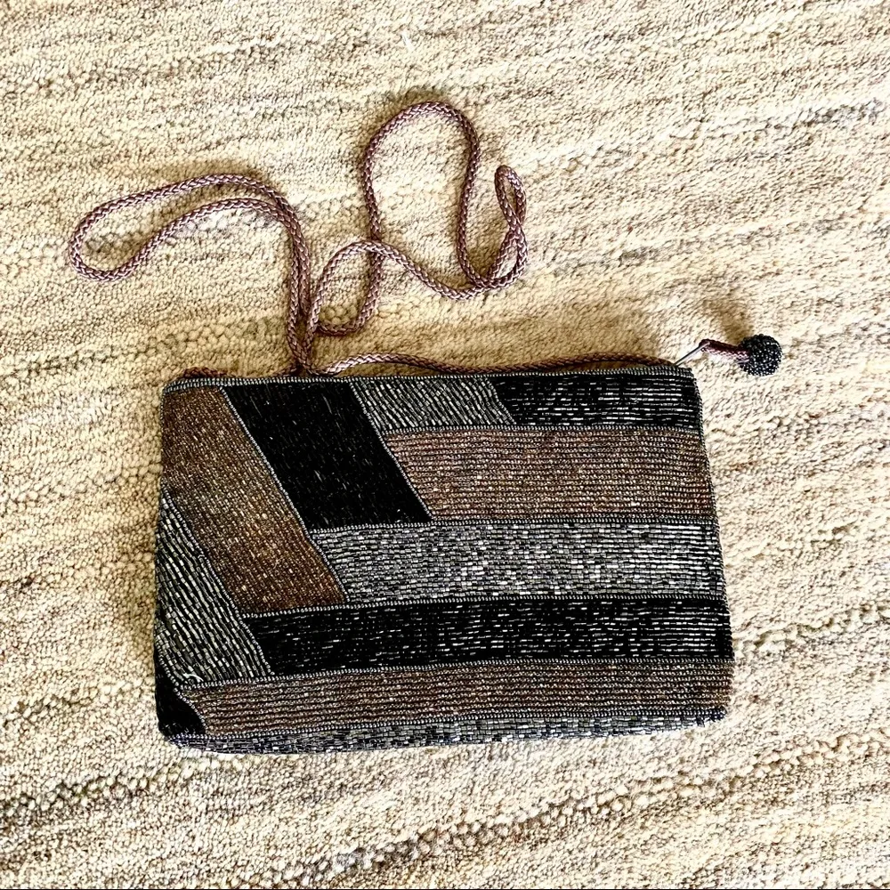 Vintage Loredana Beaded Clutch Gray - Image 3