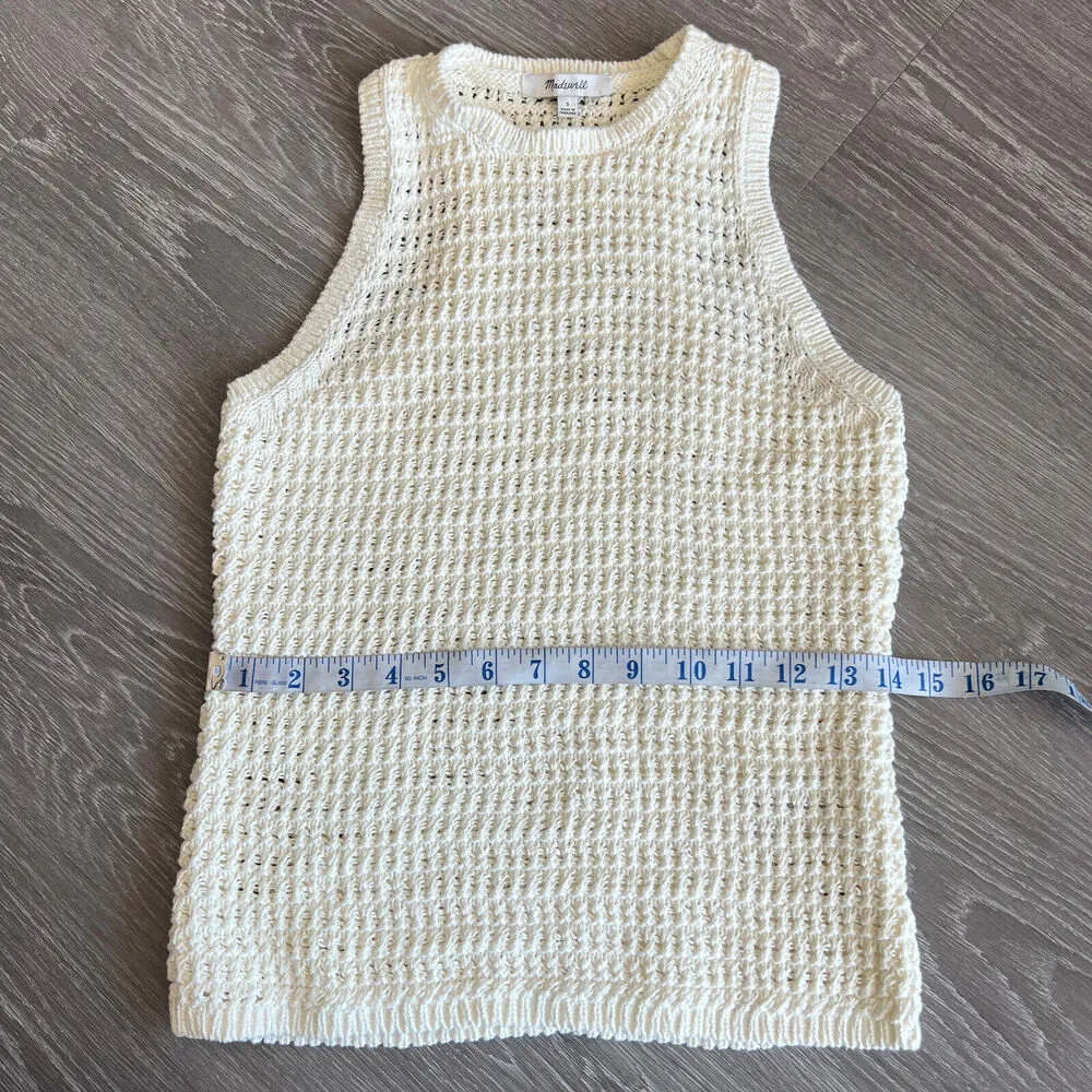 Madewell Crochet Knit Sweater Top Small White Sleeveless Flaw - Image 6