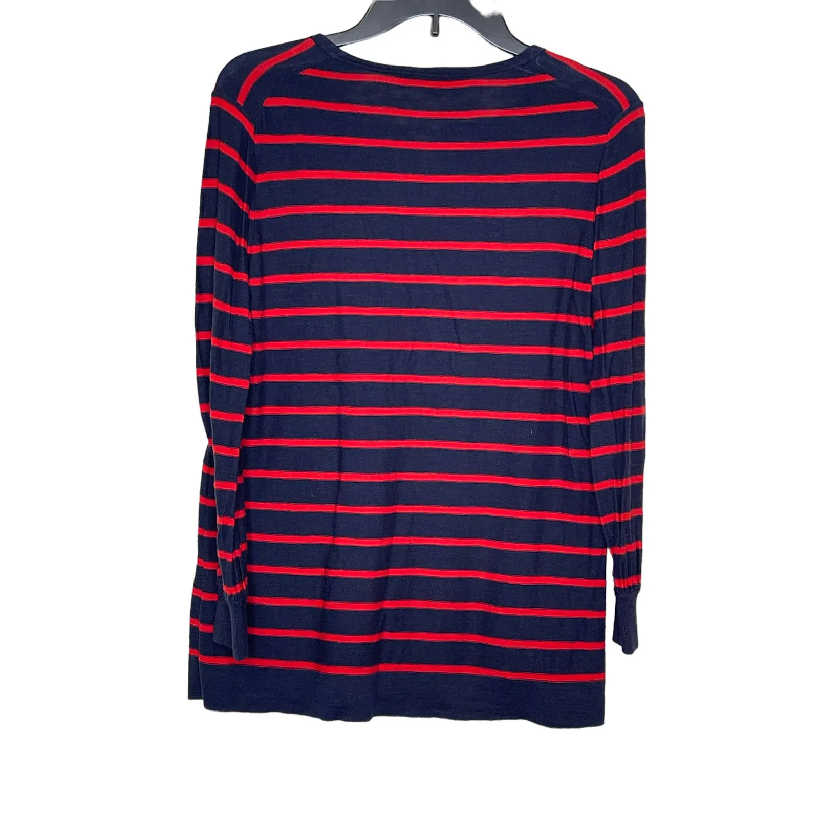 Ann Taylor LOFT Women Sweater Top Tasseled Tie‎ Neck Striped Blue/Red Size Small - Image 8