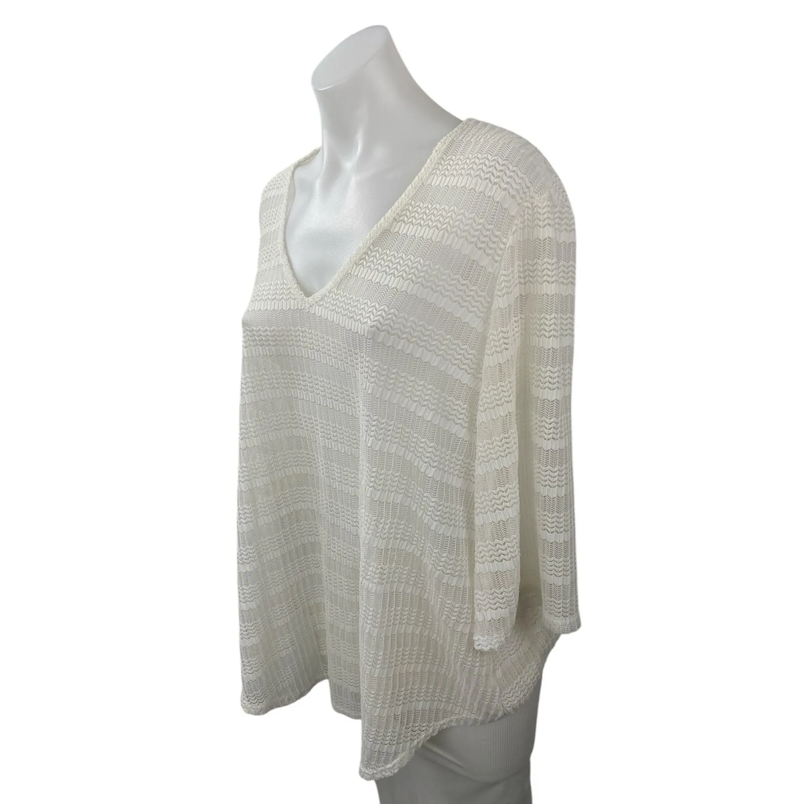 Jordan Taylor Women's White Knit Relaxed Long Sleeve V Neck Blouse Top Size M - Image 2