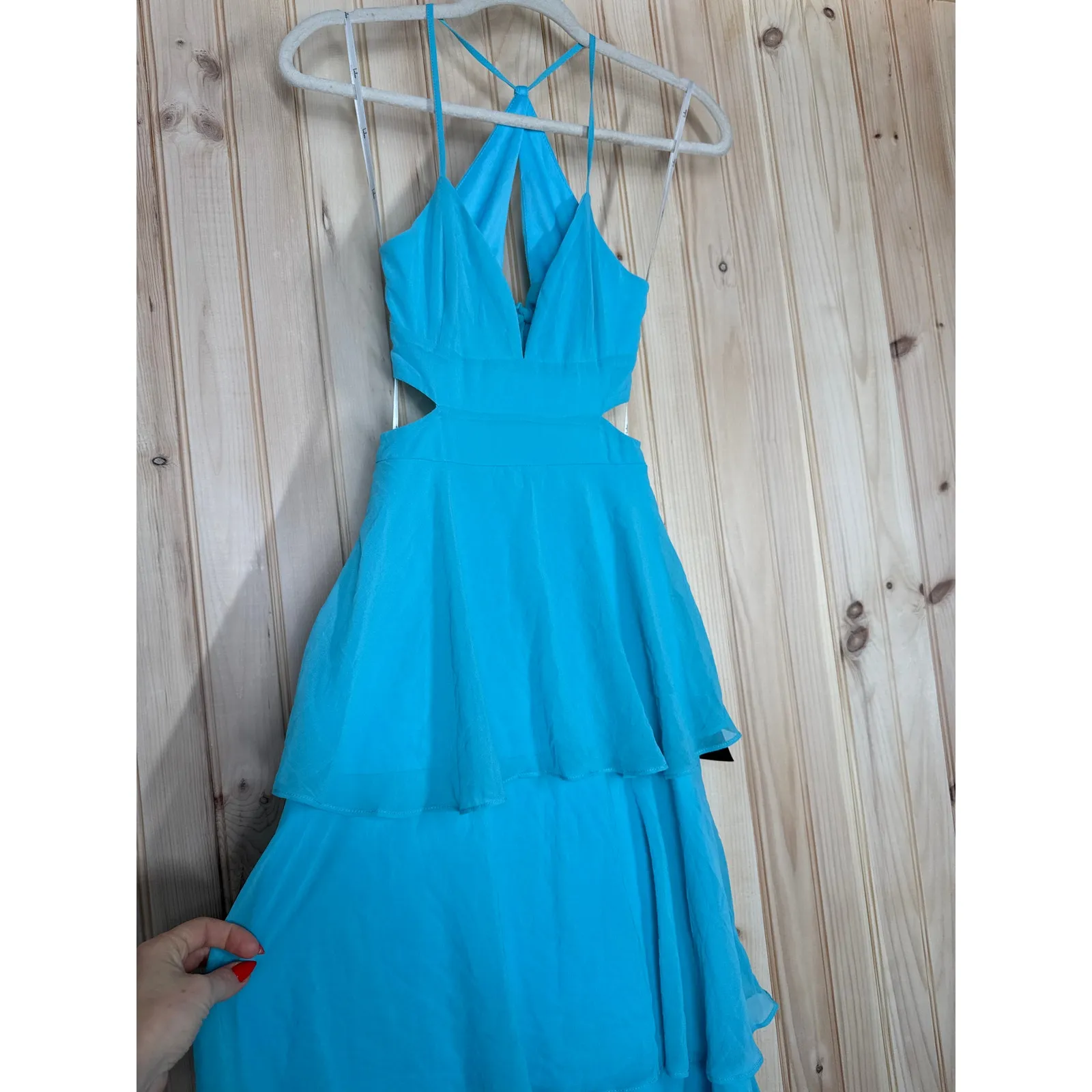 NWT Lulus Tier and Now Blue Tie-Back Tiered Maxi Dress Dance Gala Wedding Sz XXS - Image 4