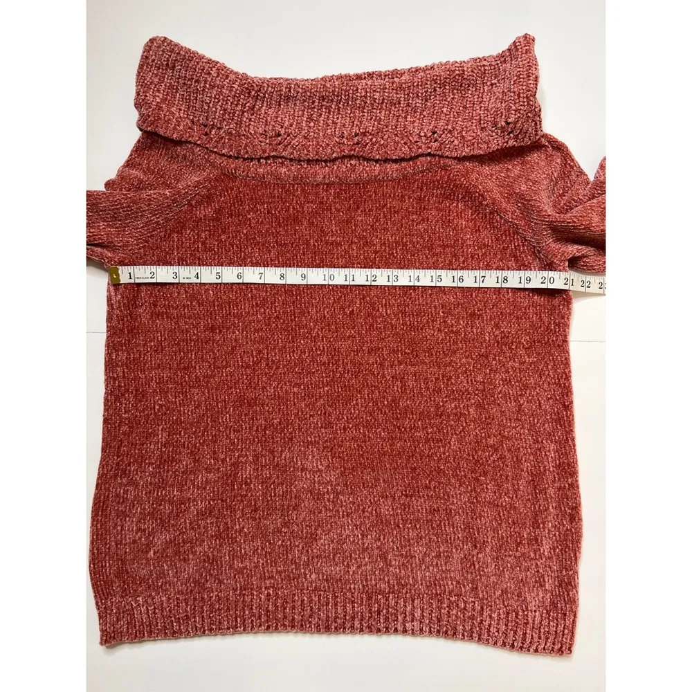 LC Lauren Conrad Burnt Orange Off-the-Shoulder Chenille Sweater Sz XL - Image 3