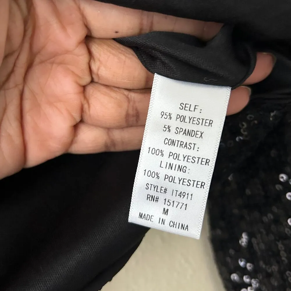 Le Lis Black Sequin Cropped Tie Front Jacket Size Medium - Image 7