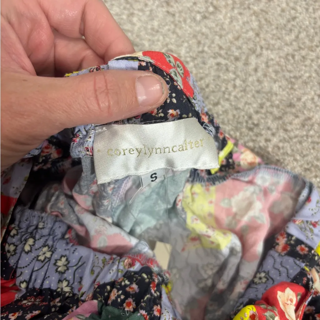 NEW! ANTHROPOLOGIE COREY LYNN CALTER FLORAL PATCHWORK SHORT OVERALLS Small - Image 13