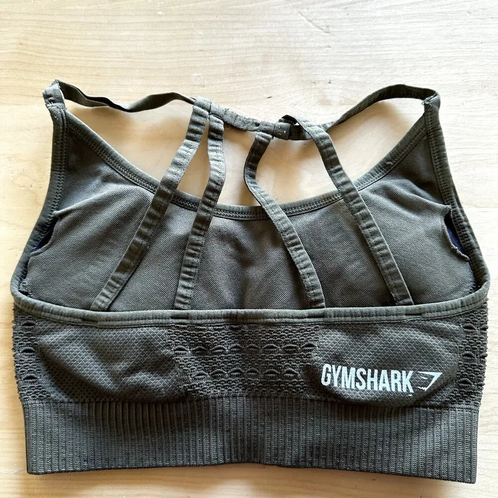 Gymshark Energy Seamless Sports Bra Strappy Removable Pad Yoga Athletic Khaki XS - Image 4