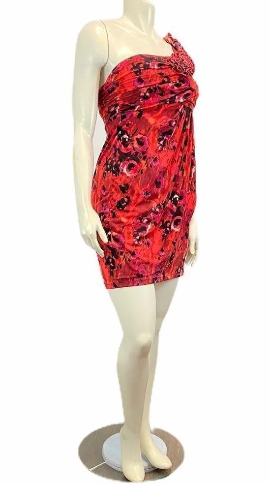 Valerie Bertinelli Sz 4 One Shoulder Floral Black Red Mini Flower Design Dress - Image 2