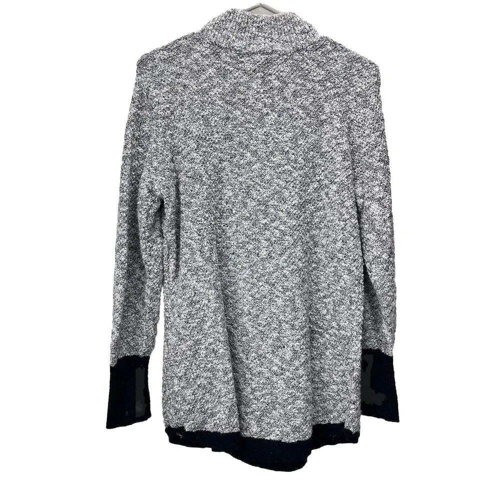 LL Bean Marled Gray‎ Black Mock Neck Linen Blend Ragg Pullover Sweater MEDIUM Gray - Image 4