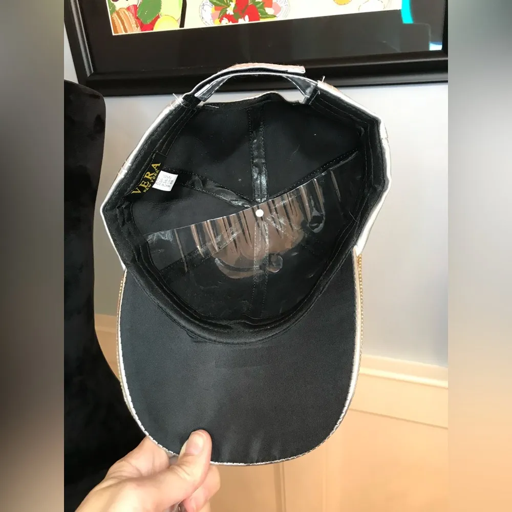 Silver Vegan leather. Rainbow crystal rhinestones on brim / visor - Image 5