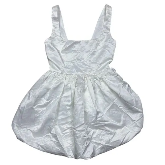 NWOT Lulus XS Regal Cutie White Satin Square‎ Neck Bubble-Hem Mini Dress - Image 3