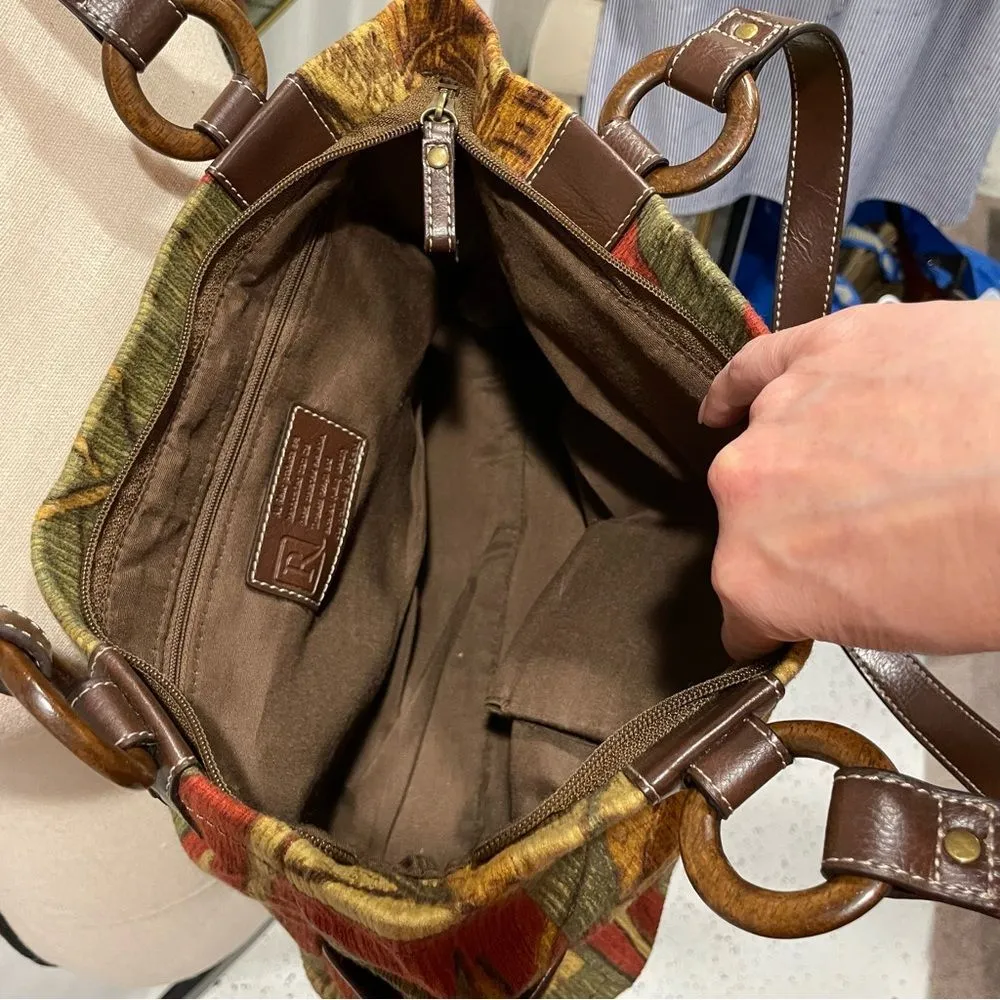 Y2K woven vegan leather leaves colors wood accents zip top Relic purse - Image 8