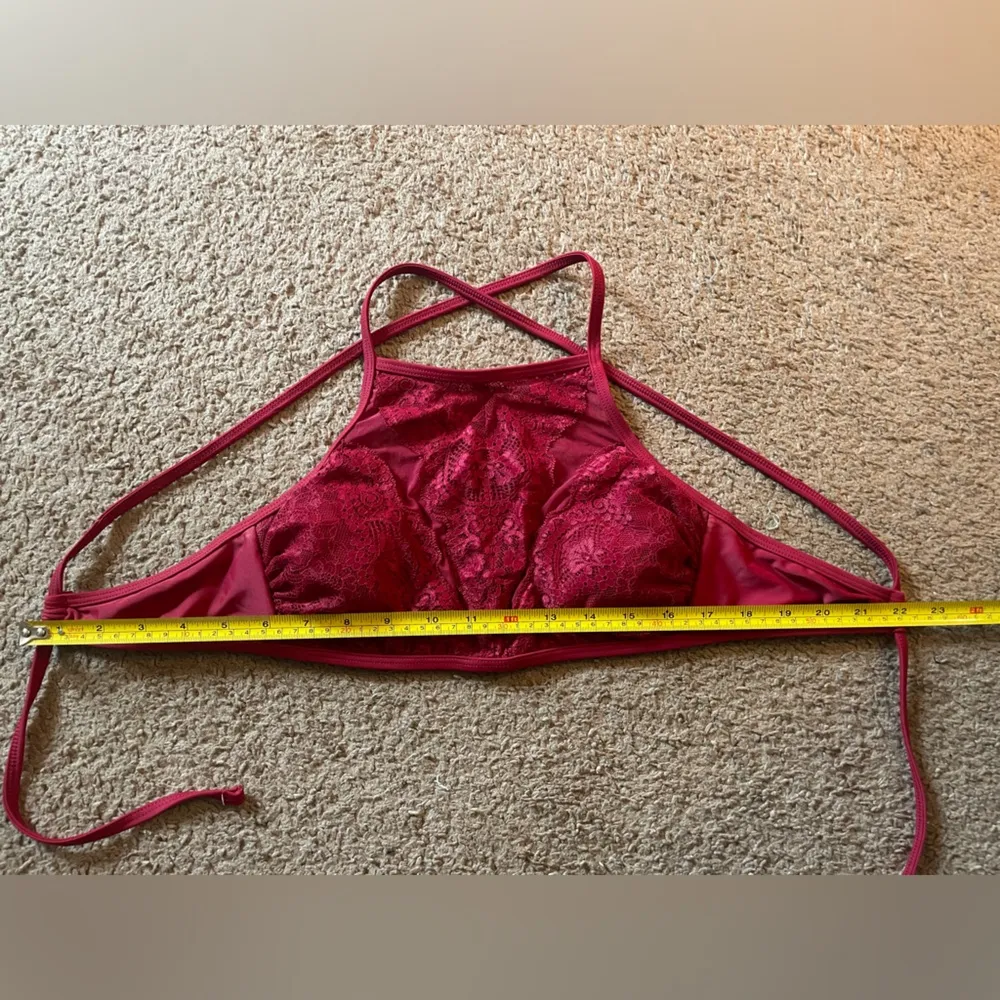 Xhilaration Bikini Swim Suit Halter Top, Tie in Back, Red Mesh Sheer Lace - Image 8