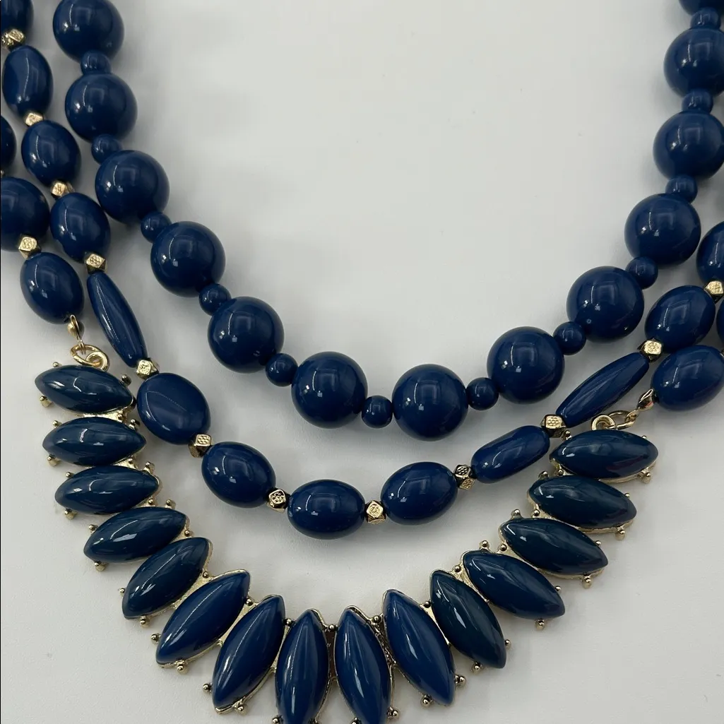 Fashion Jewelry Navy and Gold Beaded Necklace Blue - Image 8