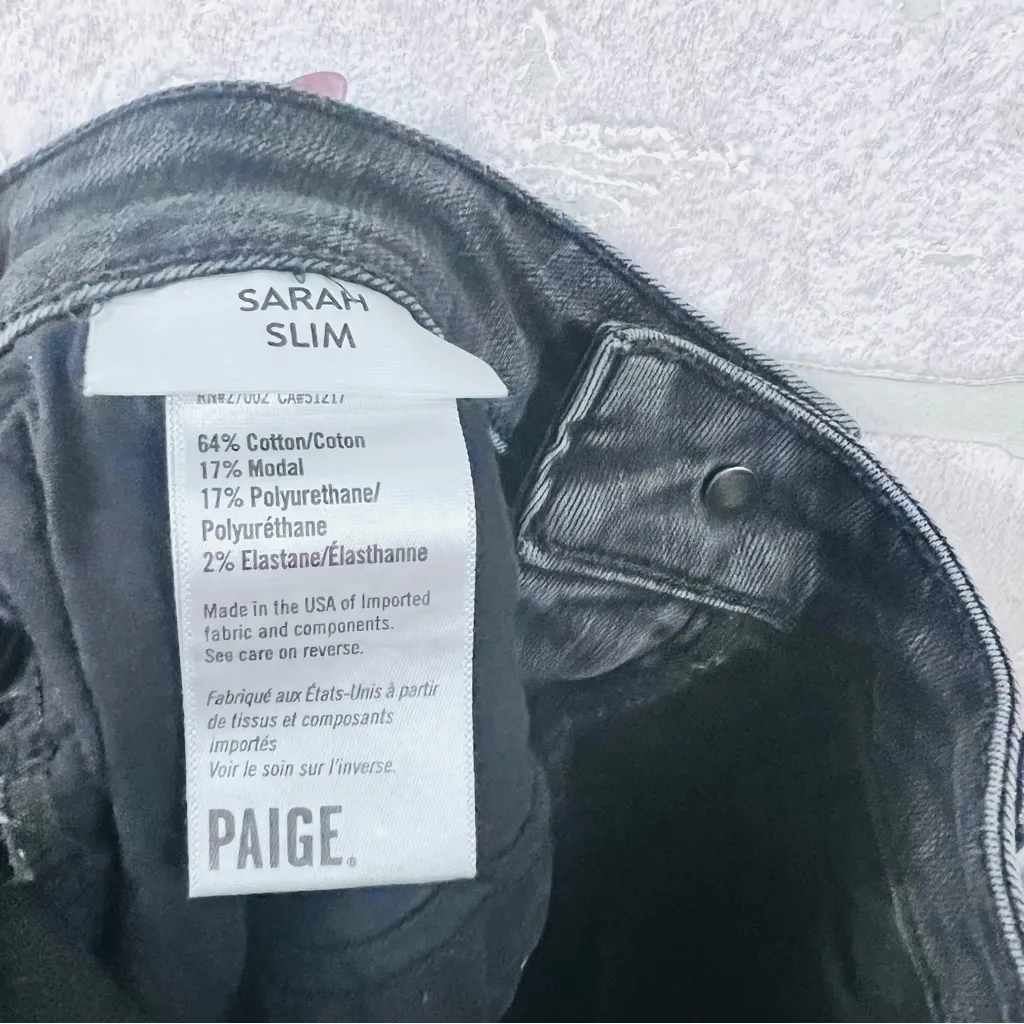 PAIGE Sarah Slim High Rise Straight Leg Jeans in Black Willow Wash Size 25 - Image 10