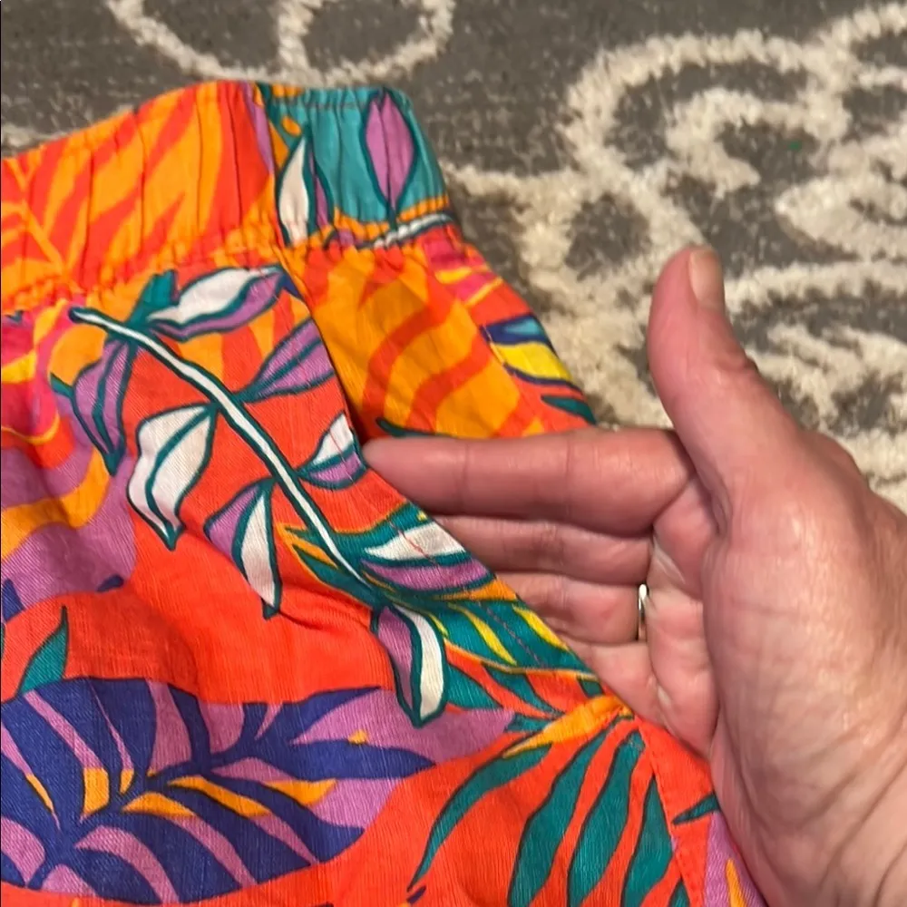 C&C California Flare Pants in Orange and Green 100% linen - Image 2