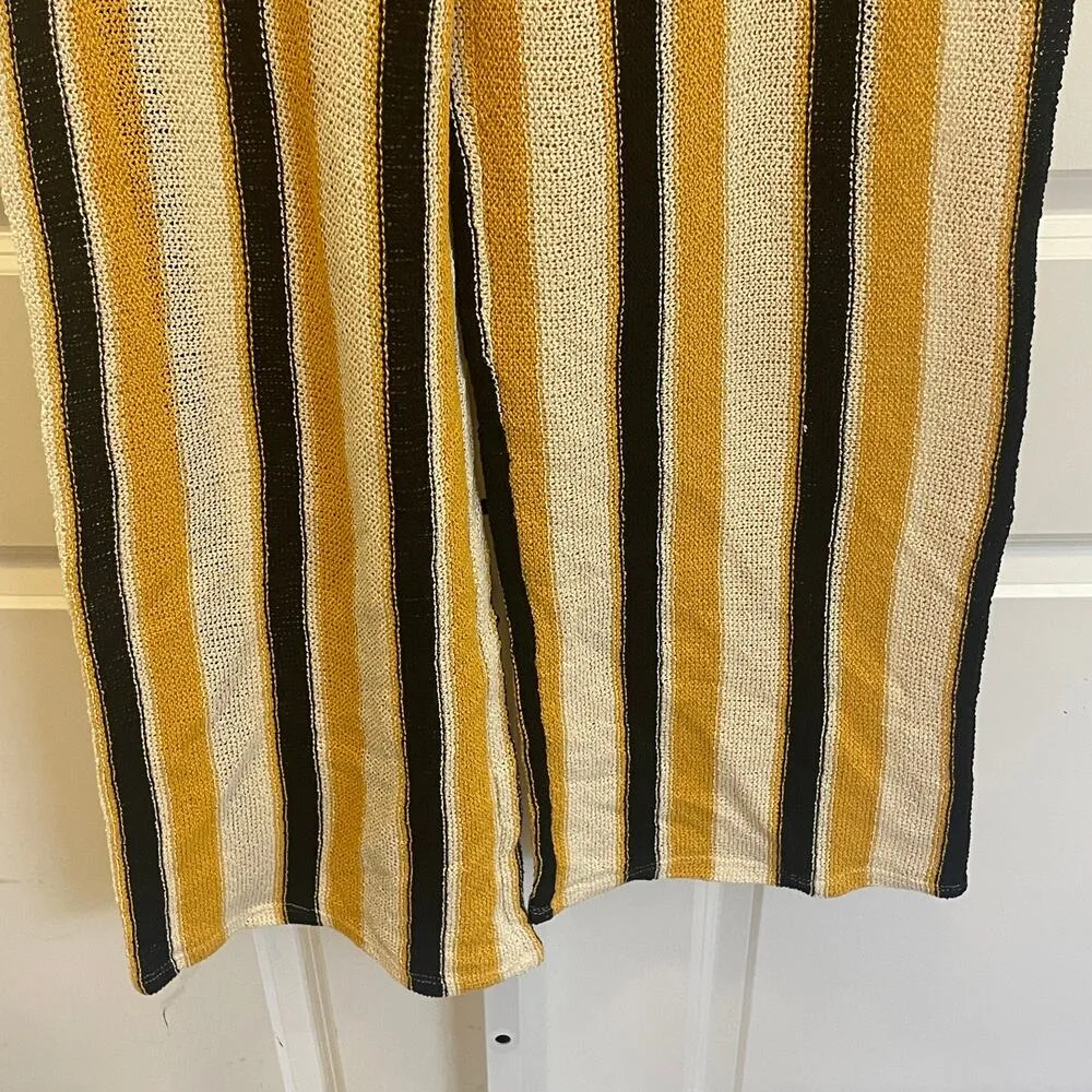 NWT Zara Stripe Crochet Pants - Women Size M - Black/Yellow/Cream - Image 4