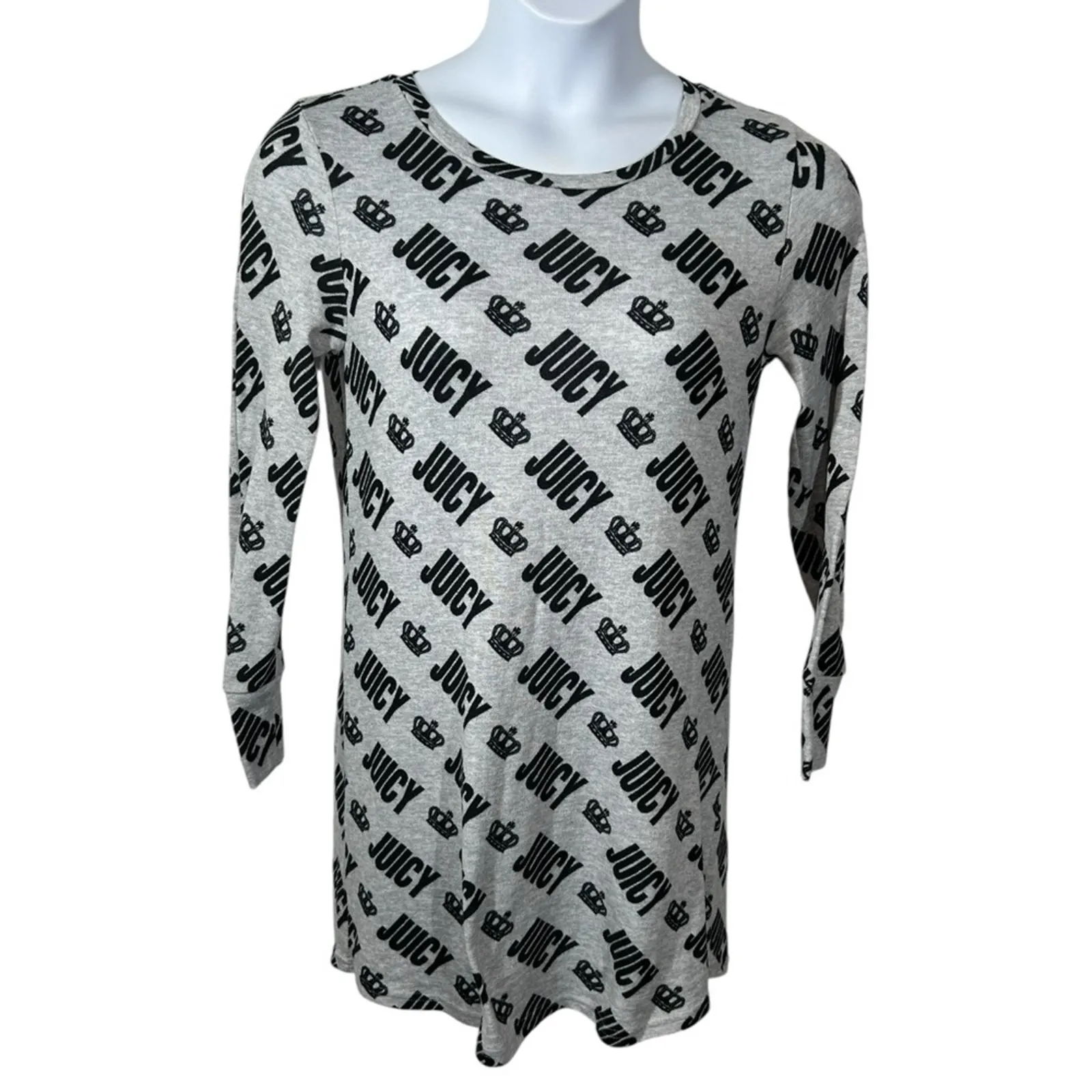 Juicy Couture Heather Grey Long Sleeve Nightshirt Y2K Logo Size M Lounge - Image 4