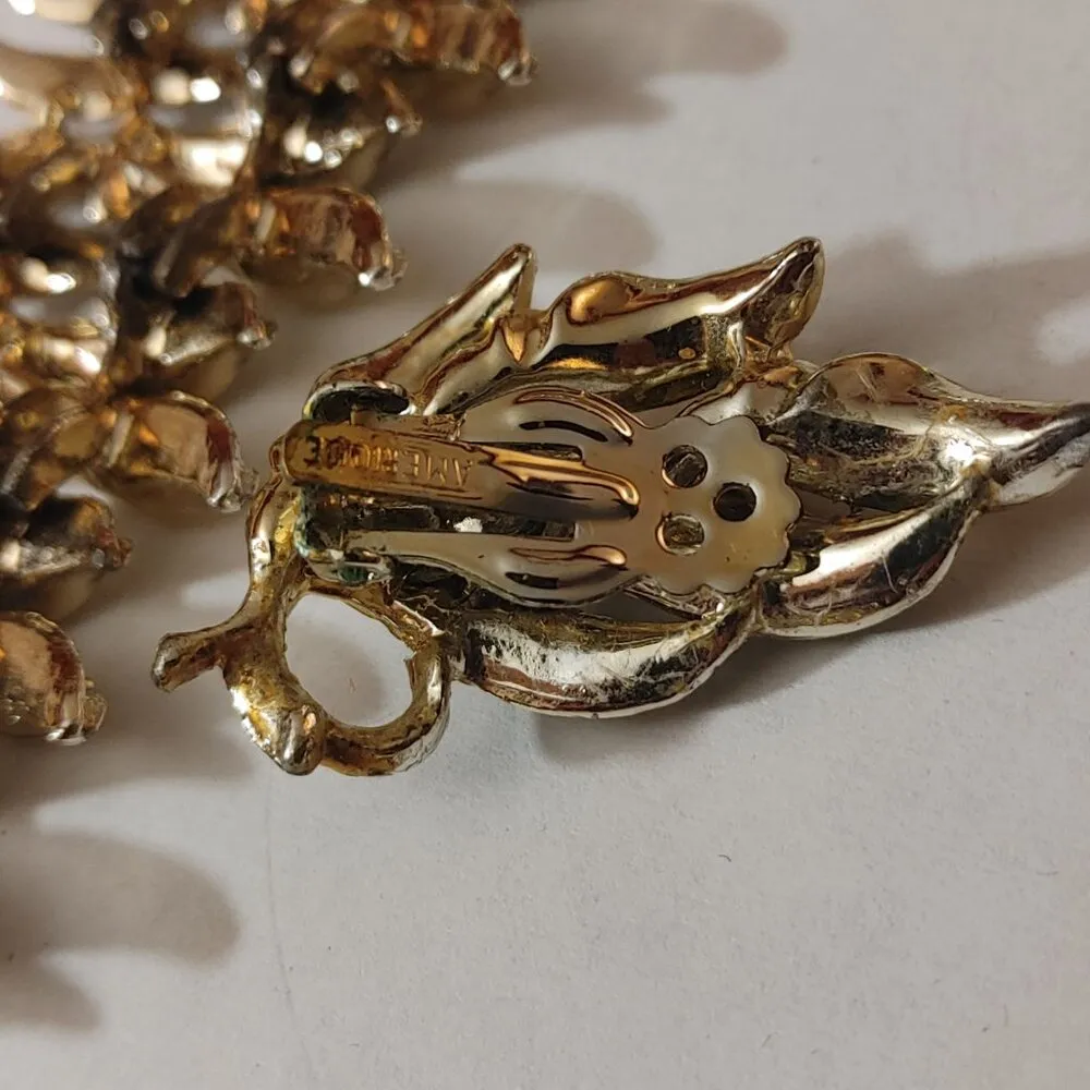Amerique Two Tone Gold Silver Leaf Motif Vintage Bracelet Clip On Earrings Set - Image 10