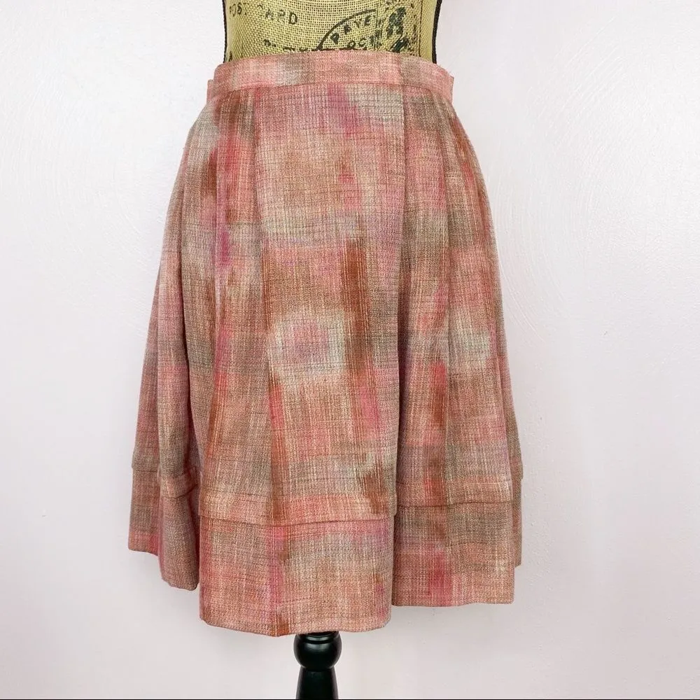 AK Anne Klein Petite Plaid Linen Blend Pleated A-line Skirt Pink Brown‎ 2P - Image 2