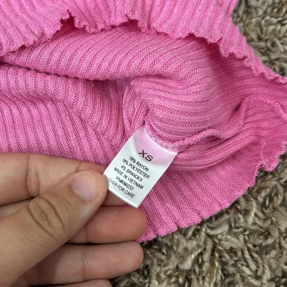 Pac Sun Pink Ribbed Long Sleeve Lettuce Hem Top Sz XS - Image 4