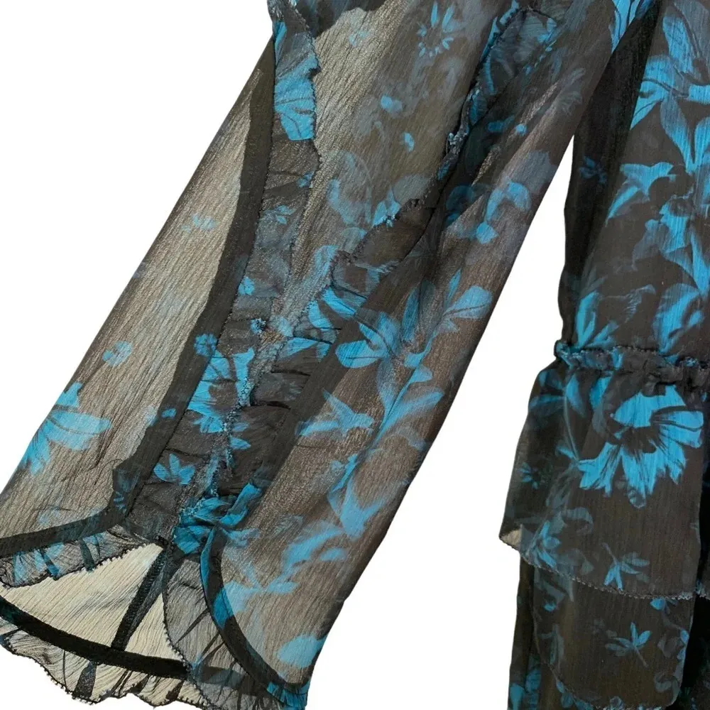 AllSaints Macey Cultivar Chiffon Floral Midi Dress Black and Blue Size XS NWT - Image 8