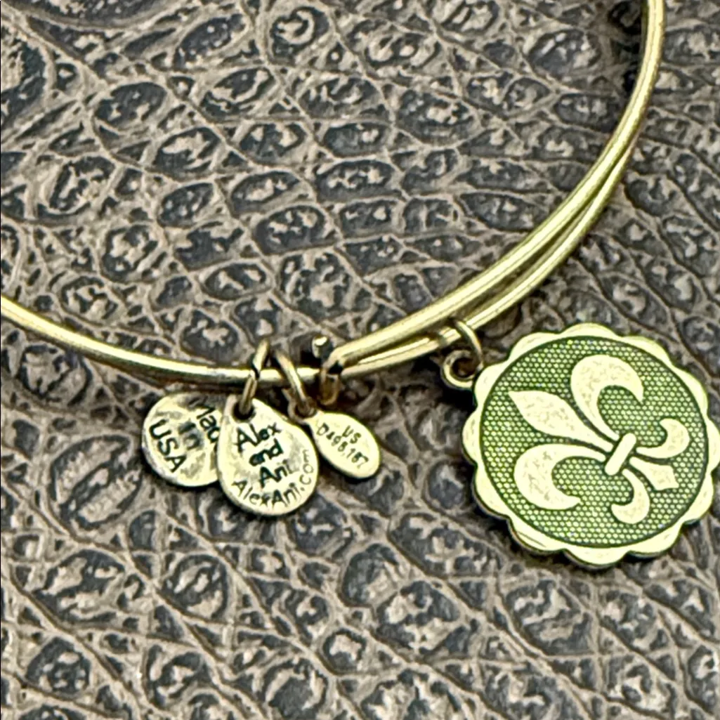 Alex & Ani gold tone Fleur-de-Lis charm bangle bracelet - Image 2