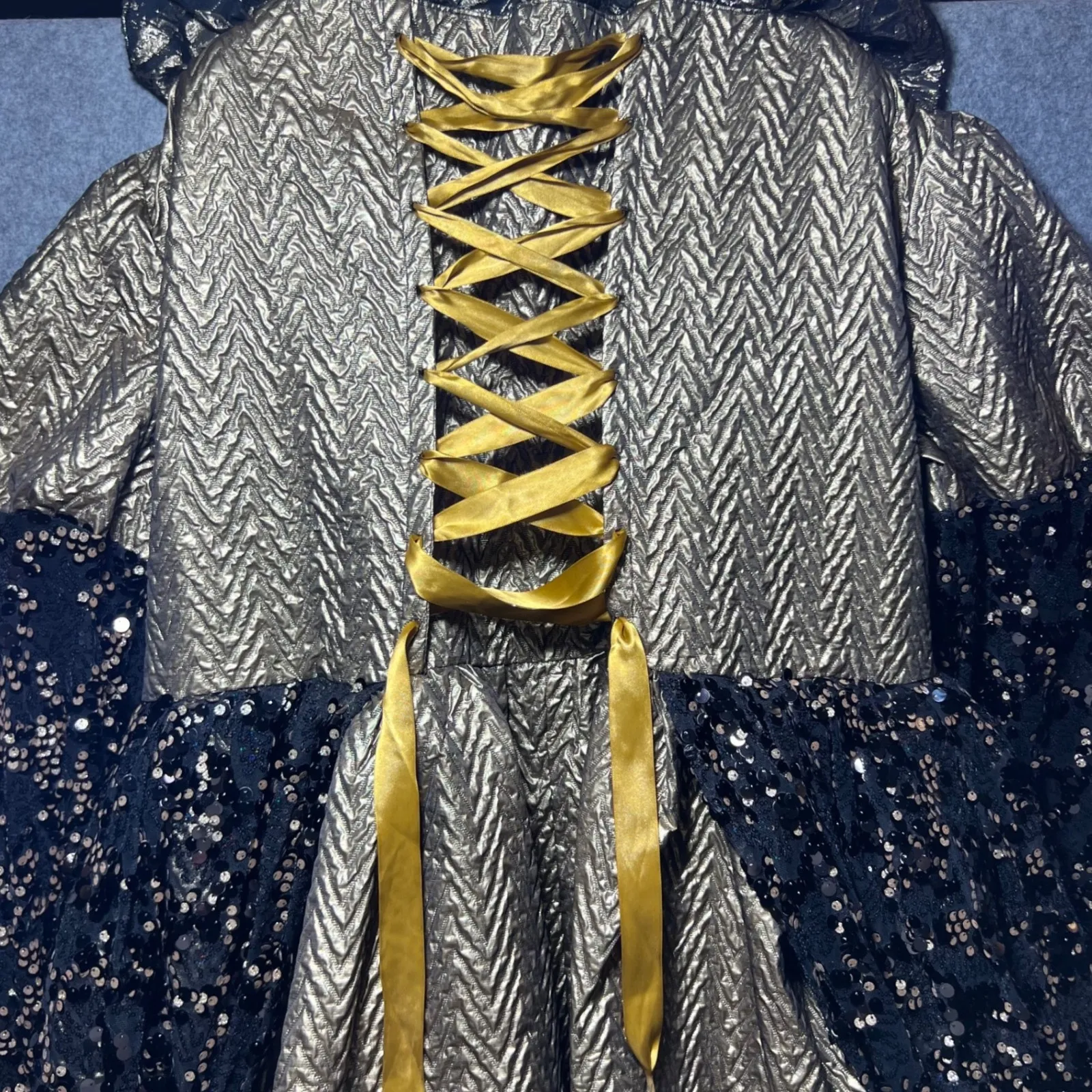 Handmade Renaissance Medieval Queen Costume Gown Gold Black Sequins XL - Image 7