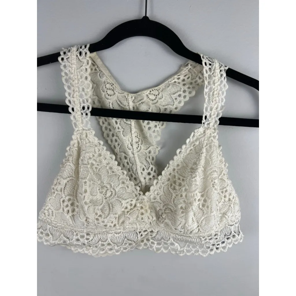 Aerie Ivory Lace Racerback Bralette Size Large L Wireless Crochet Lace Bra - Image 2