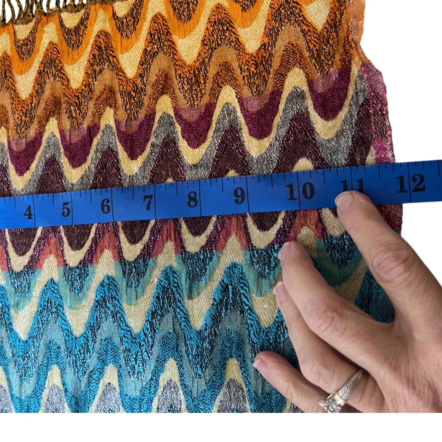 Boho Zig Zag Chevron Woven Wrap Scarf Multicolor Fringe Tolani One Size - Image 5