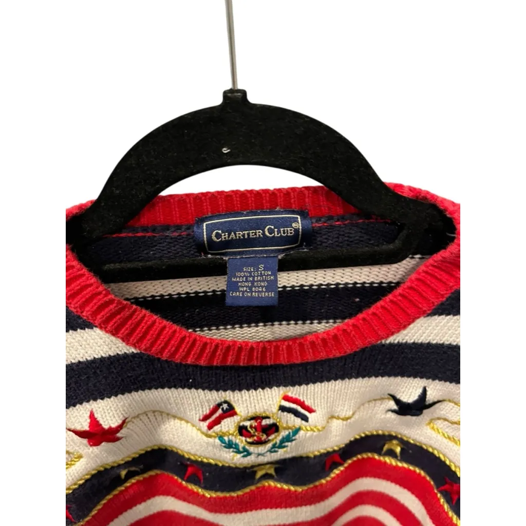 Vintage Charter Club Nautical Sailor Crew Neck Sweater Size Small Boating Stripe - Image 2