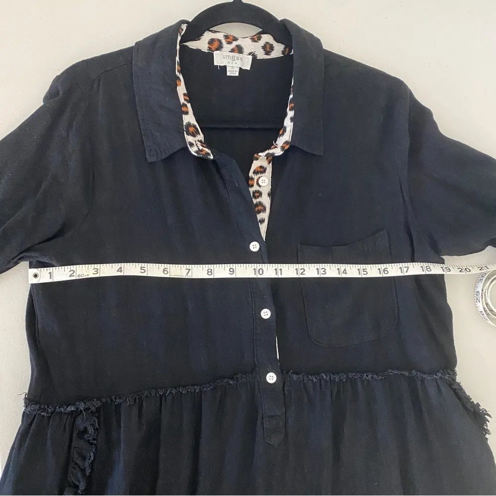 Umgee Black Animal Leopard Print Linen Blend Oversized Shirt Dress Small - Image 8