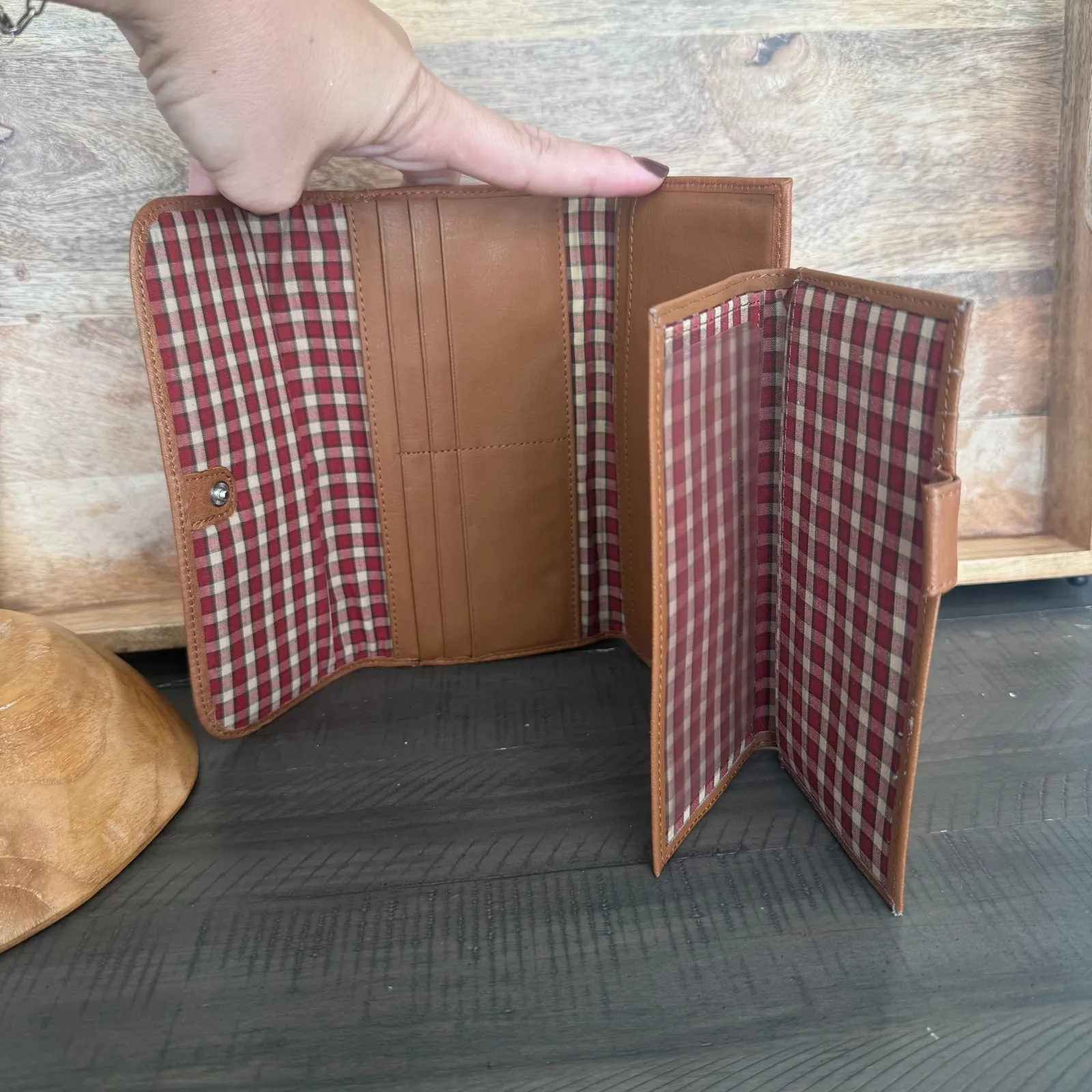 Dockers Genuine Leather Checkbook Wallet Brown Flap Clutch Organizer - Image 3