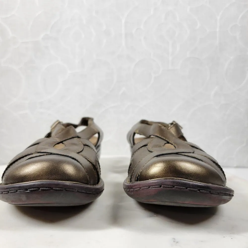 Clarks Bendables Leather Sandals Womens 7 Gold Metallic Slingback Closed Toe - Image 8