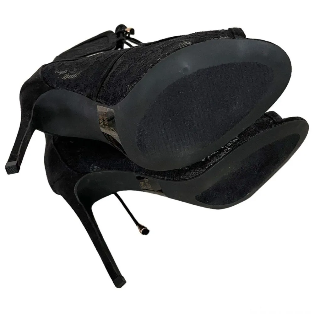 LILIANA Black Stilleto Shoes Lace Up Peep Toe Size 9 Lace Fabric - Image 3