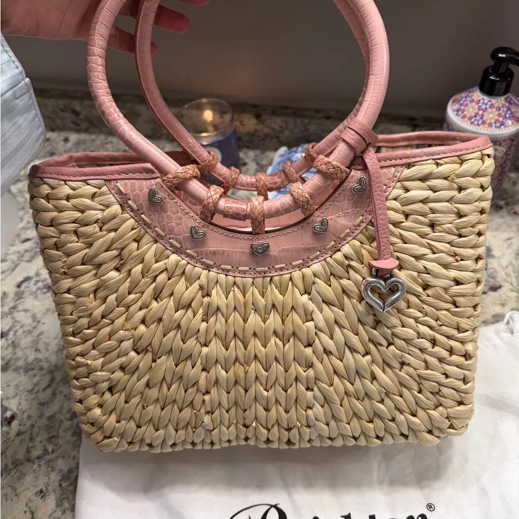 Brighton Woven Basket Bag Pink Leather Beach Summer - Image 9