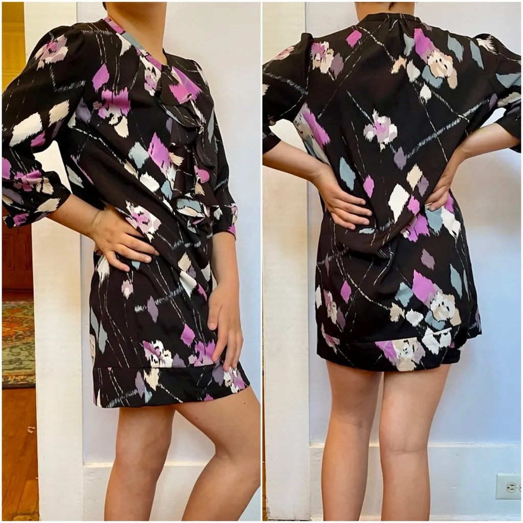 Anthropologie Silence + Noise Black Ruffle Front Long Sleeve Mini Dress Sz L - Image 2