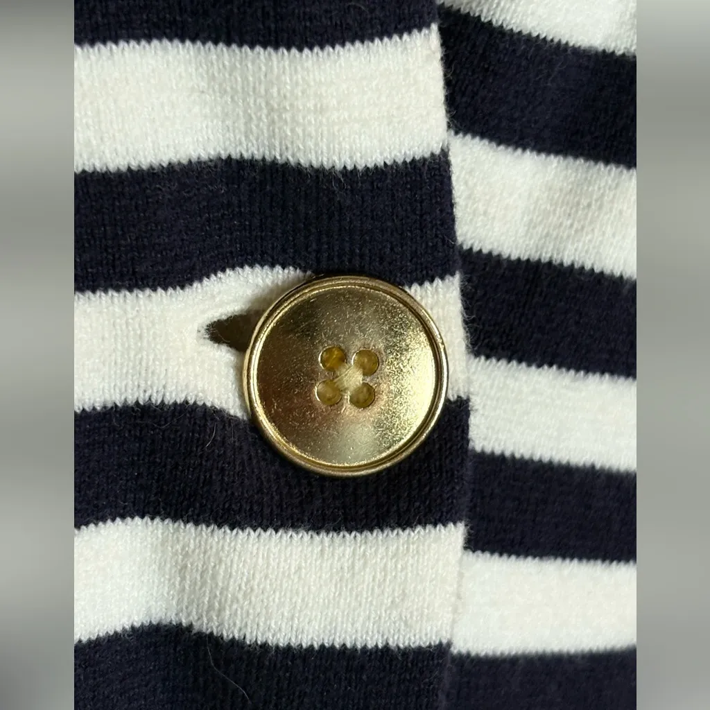 Loft Navy & White striped Sweater Blazer W/ One Gold Button Closure. Size M - Image 2