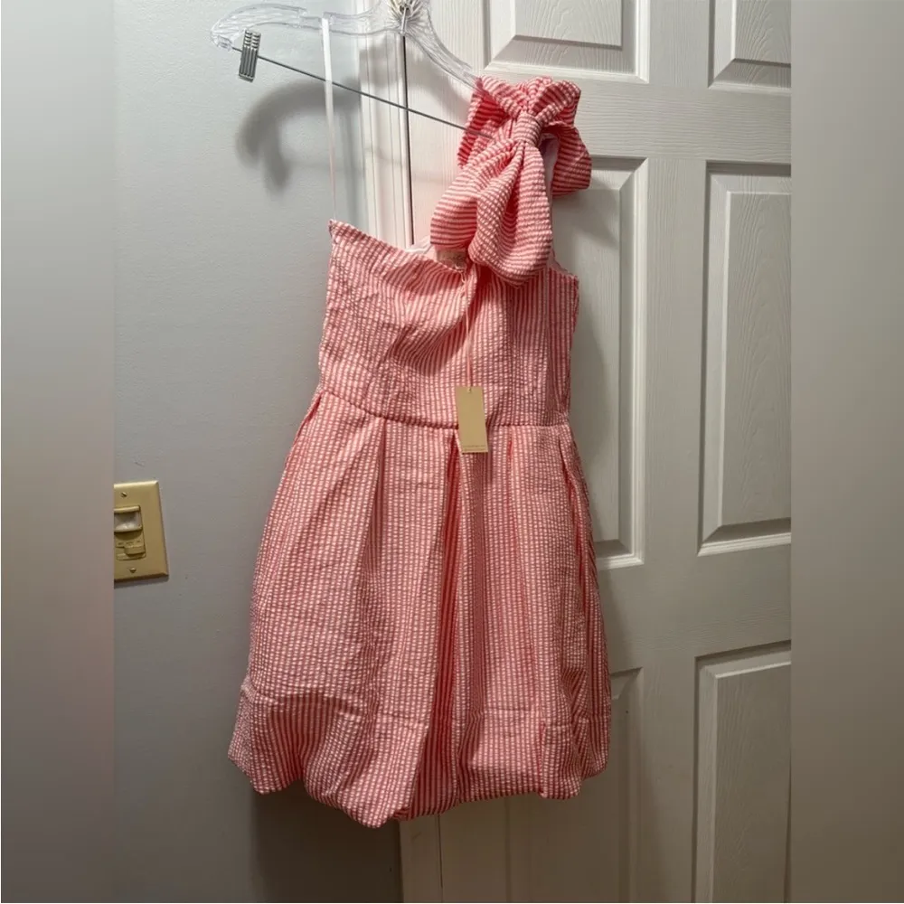 NWT Size 4 HUTCH Magnolia Bow Dress in Coral Stripe Seersucker - Image 3