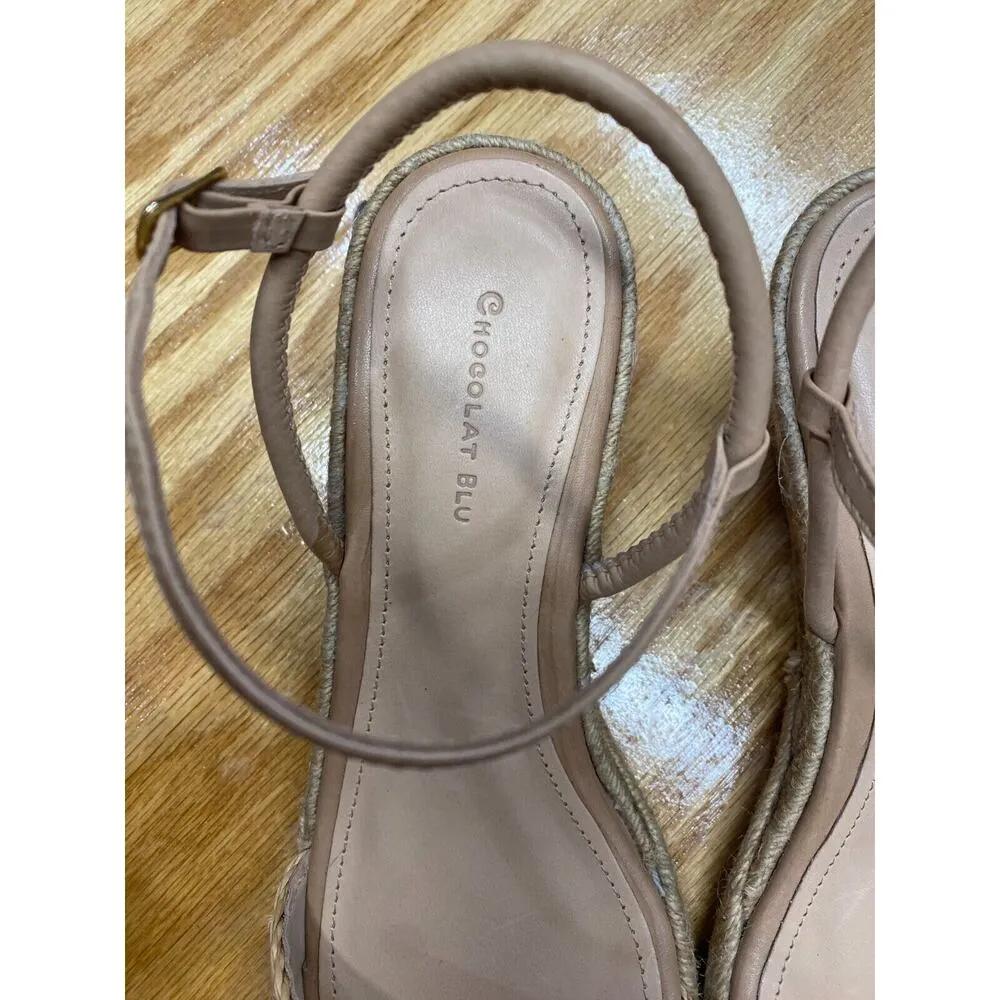 Chocolat Blu Women's Tan Cream Bryn Espadrille Wedge Ankle Strap Sandal 38 S16 - Image 2